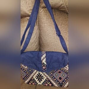 Chic Blue and Multicolor Geometric Shoulder Bag
